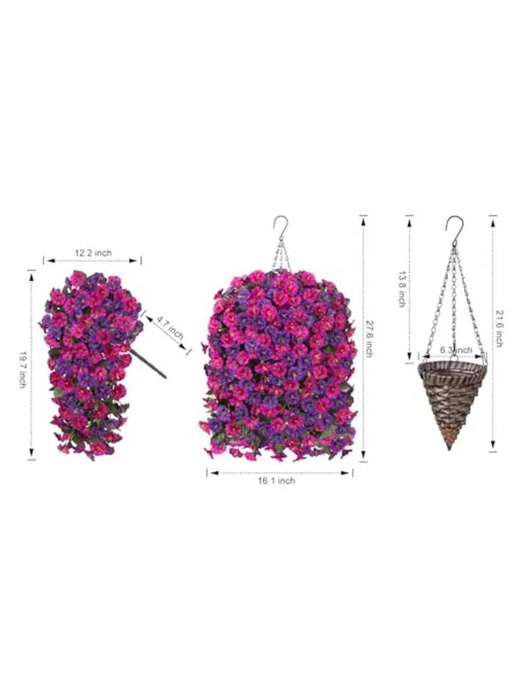 Artificial Hanging Orchid Flowers Purple Fuchsia Faux Plant Basket Outdoor Decor